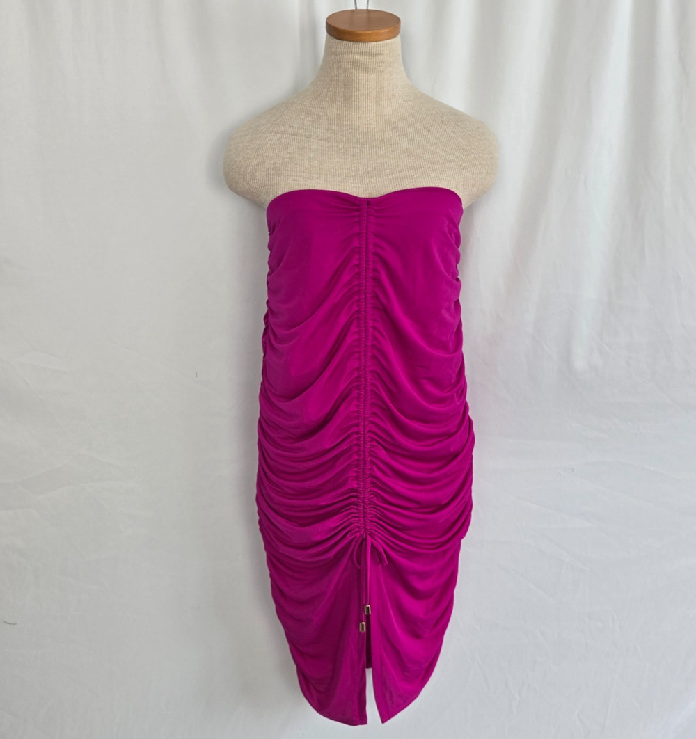 INC International Concepts Strapless Ruched Dress Women's M Fuchsia NWT